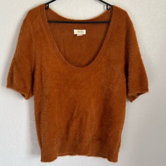 Maeve Scoop Neck Eyelash Fuzzy Sweater Tee Orange size XL - Picture 1 of 7